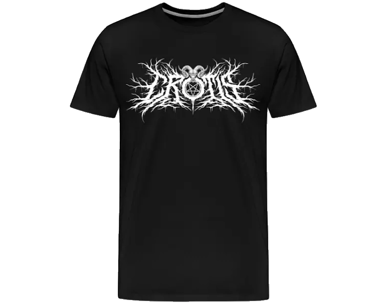 Produktbild eines schwarzen T-Shirts mit dem Bandlogo