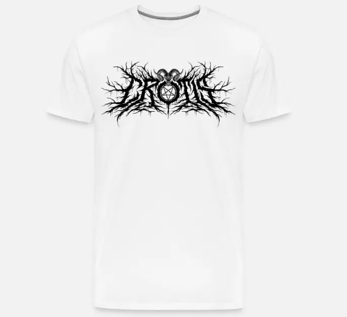 Produktbild eines schwarzen T-Shirts mit dem Bandlogo